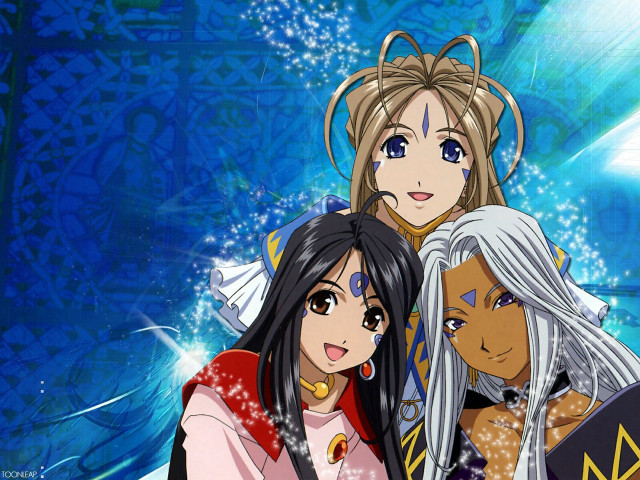 Three anime girls snowflakes stars free wallpaper - medium preview image