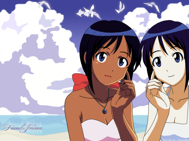 Beach birds anime roses dress free wallpaper - medium preview image