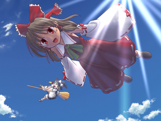Flying girls sword broom sky free wallpaper - medium preview image
