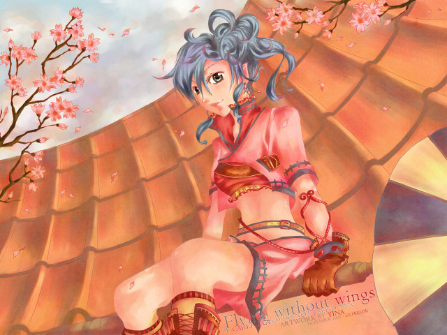 Woman sitting roof umbrella pink free wallpaper - medium preview image