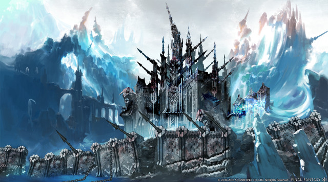 Castle ice mountain waterfall scenery free wallpaper - medium preview image