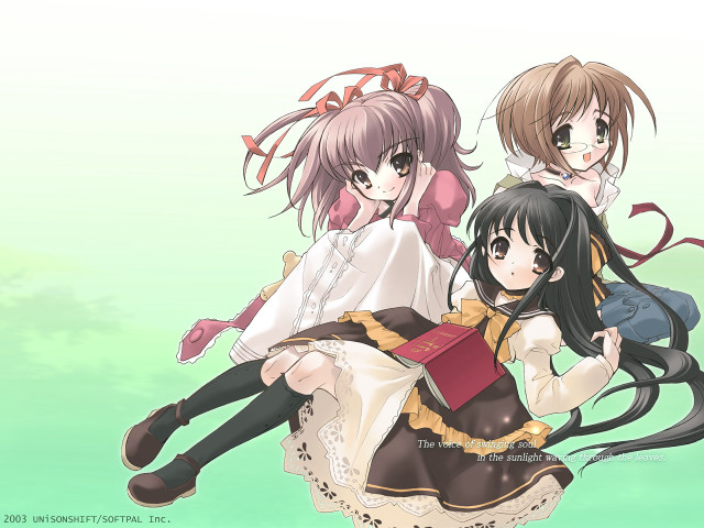 Three anime girls green room free wallpaper - medium preview image