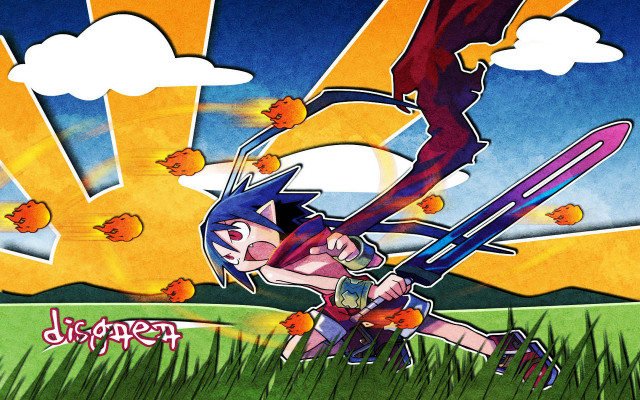 Girl sword autumn clouds bluehair free wallpaper - medium preview image