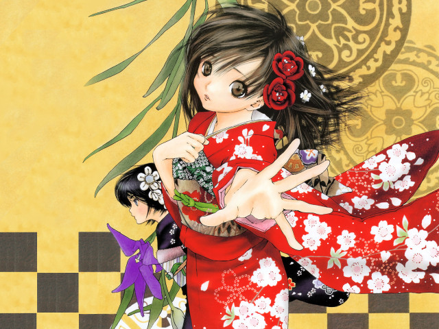 Woman kimono flower vase argyle free wallpaper - medium preview image
