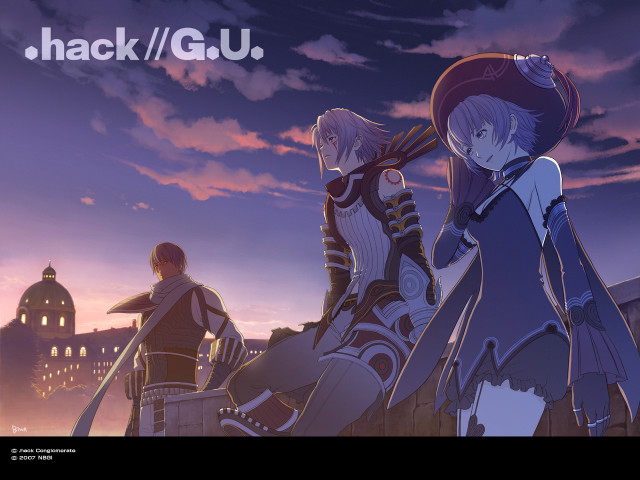 Rooftop anime characters sunset cityscape free wallpaper - medium preview image