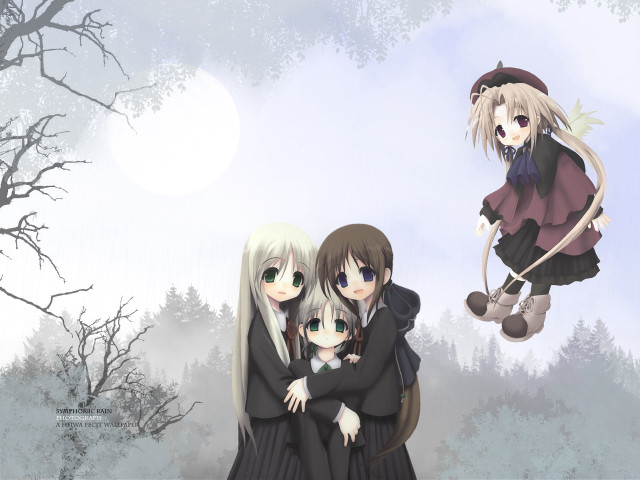 Snowy hugging anime girls moon free wallpaper - medium preview image