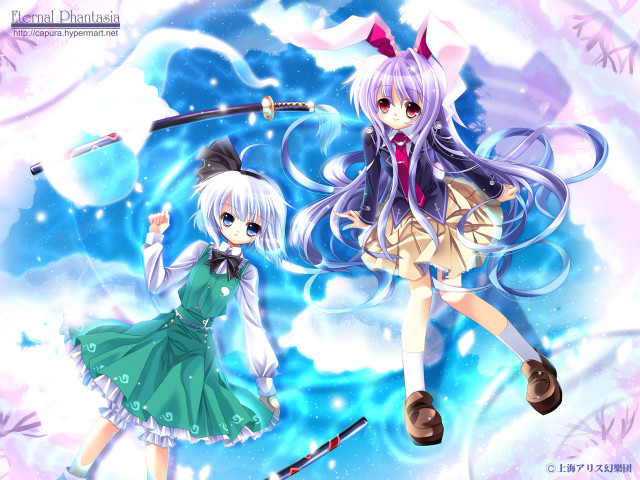 Anime girls flying cherry blossoms free wallpaper - medium preview image