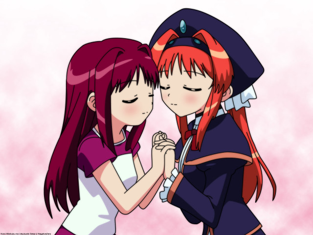 Yuri kissing anime children hands free wallpaper - medium preview image