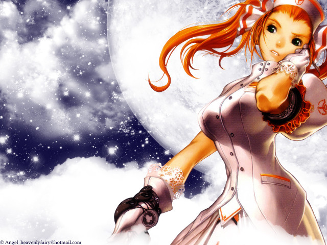 Girl white dress gun moon free wallpaper - medium preview image