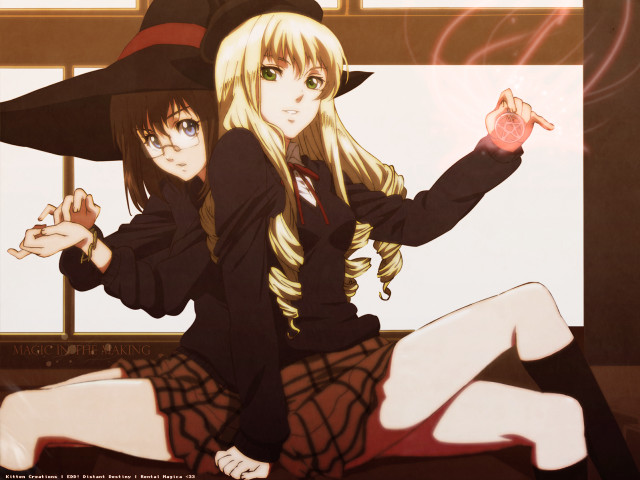 Anime girls witch hat cat free wallpaper for desktop - medium preview image