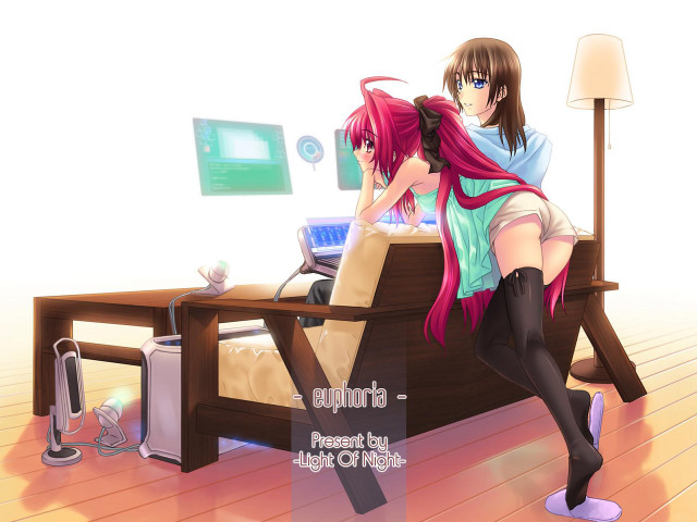 Anime girls desk computer lamp free wallpaper - medium preview image