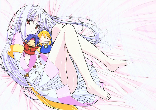 Woman holding doll cat remodernism free wallpaper - medium preview image
