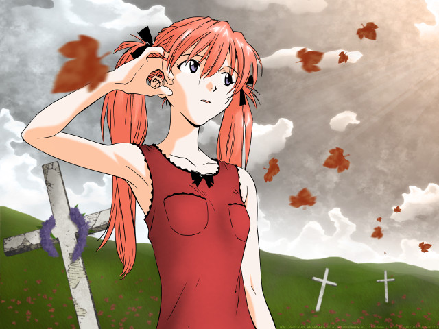 Red hair girl cross clouds free wallpaper - medium preview image