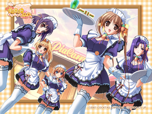 Anime maid girls tray pose free wallpaper - medium preview image