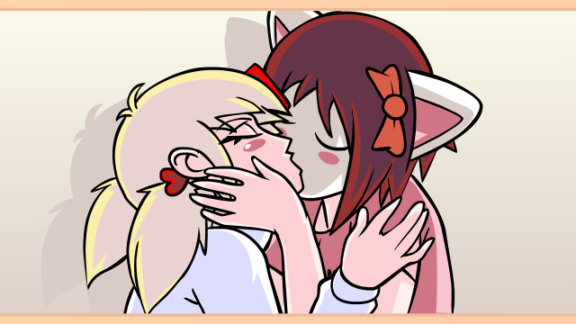 Cartoon couple kissing cat forehead free wallpaper - medium preview image
