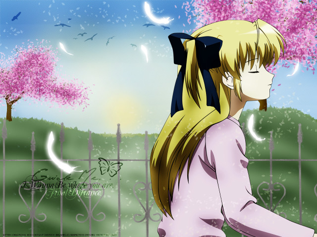 Girl ponytail bow cherryblossoms anime free wallpaper - medium preview image
