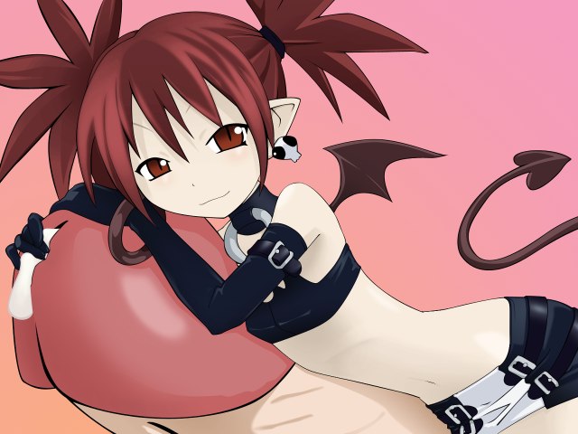 Demon girl pink background wings free wallpaper - medium preview image