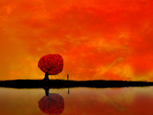 Tree red sky water reflection free wallpaper - medium preview image