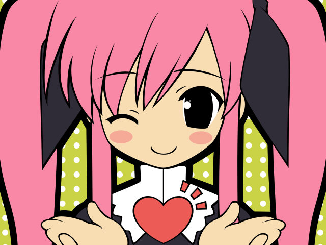 Cartoon girl pink hair heart free wallpaper - medium preview image
