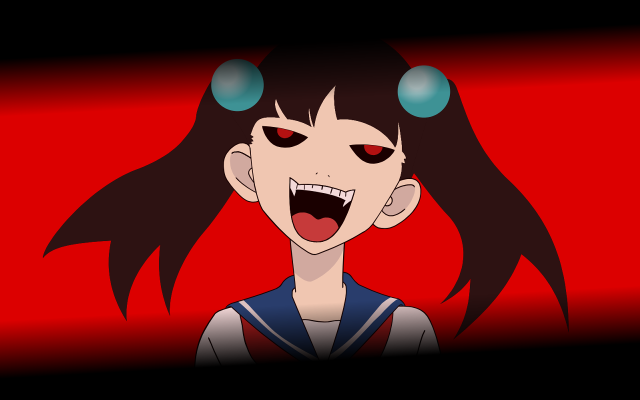 Creepy anime girl red background free wallpaper - medium preview image