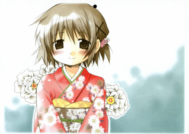 Kimono blush flower bowl manga free wallpaper - medium preview image