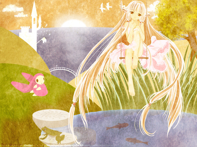 Girl swing field castle fish free wallpaper - medium preview image