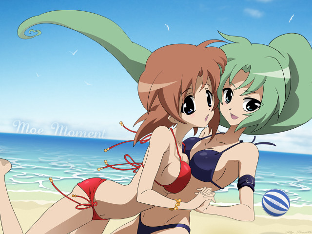 Anime girls beach ball green free wallpaper - medium preview image
