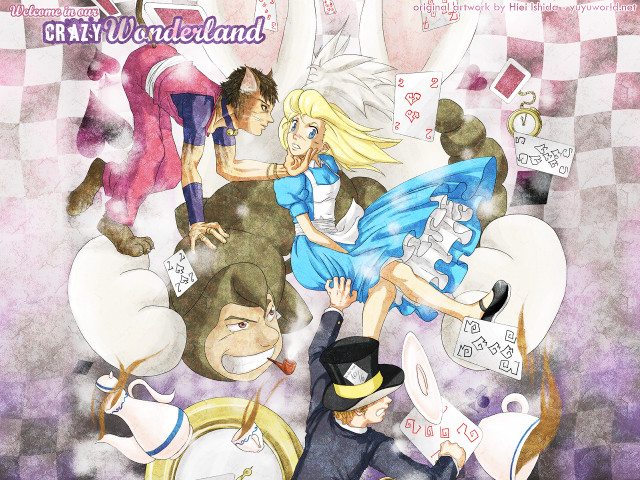 Alice in wonderland cartoon checkered free wallpaper - medium preview image
