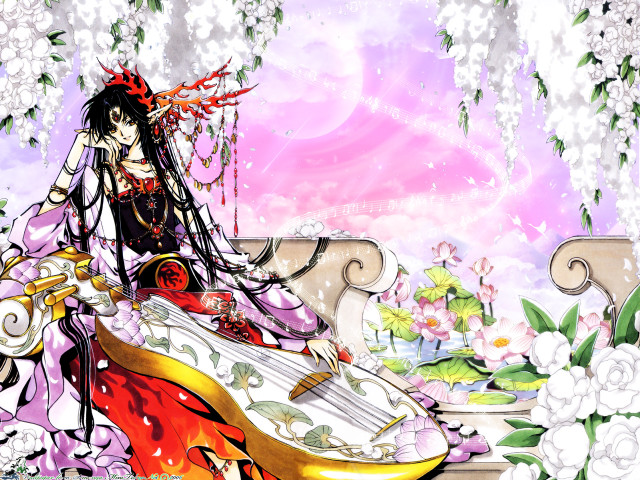 Gothic anime girl flower guitar free wallpaper - medium preview image