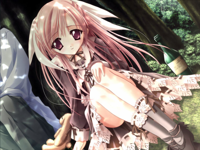 Pink hair girl wine dress free wallpaper - medium preview image