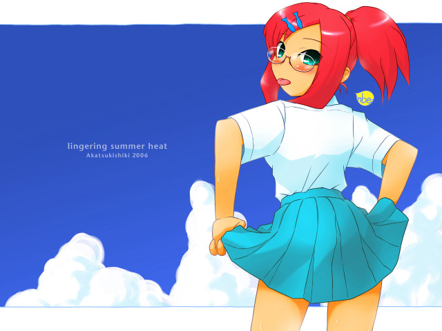 Red haired girl glasses sky free wallpaper - medium preview image