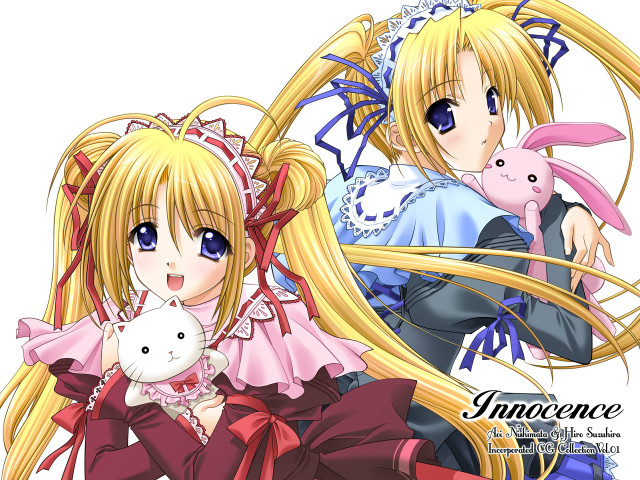 Blonde anime girls holding rabbit free wallpaper - medium preview image