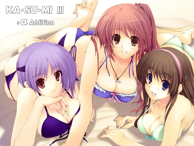 Kasummi 3girls beach bikini long free wallpaper - medium preview image