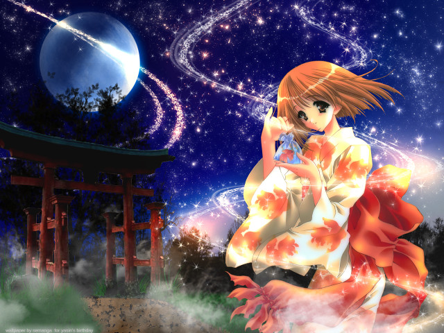Kimono gate starry sky moon free wallpaper - medium preview image