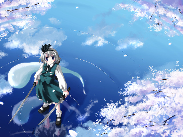 Girl green dress flying sword free wallpaper - medium preview image