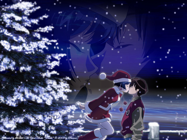 Romantic anime snowy christmas reindeer free wallpaper - medium preview image