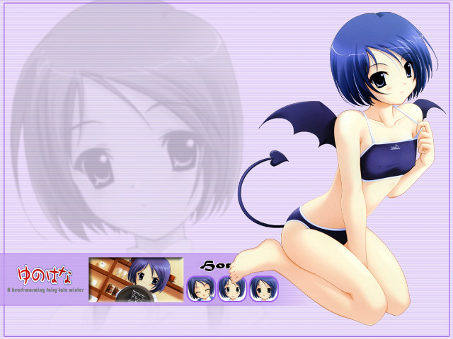 Blue hair demon girl bat free wallpaper - medium preview image