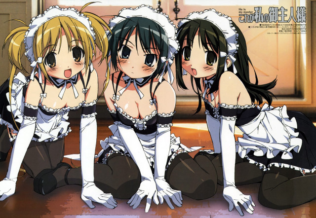 Three anime girls door window free wallpaper - medium preview image