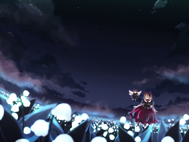 Girl field lights cat bird free wallpaper - medium preview image