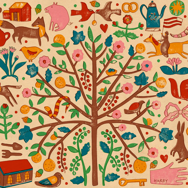 Tree different things house background free wallpaper - medium preview image