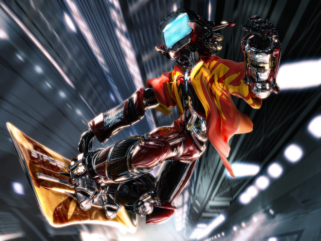 Robot motorcycle futuristic city motion free wallpaper - medium preview image