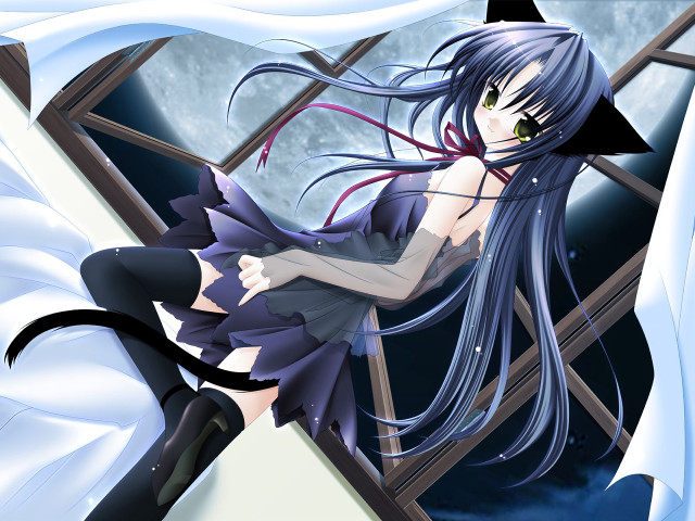 Moonlit gothic anime cat ears free wallpaper - medium preview image