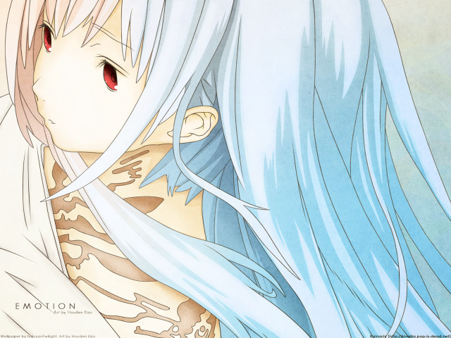 Anime girl blue hair tattoos free wallpaper - medium preview image