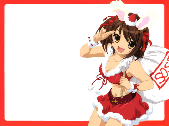 Red santa haruhi anime illustration free wallpaper - medium preview image
