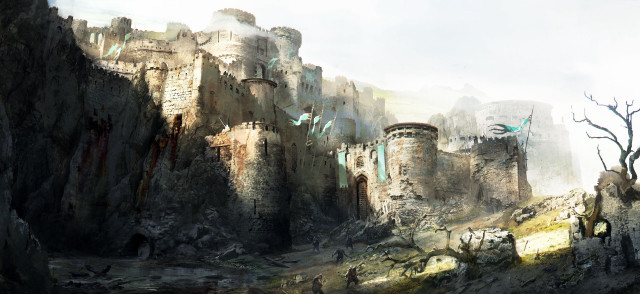 Castle mountain landscape man walking free wallpaper - medium preview image