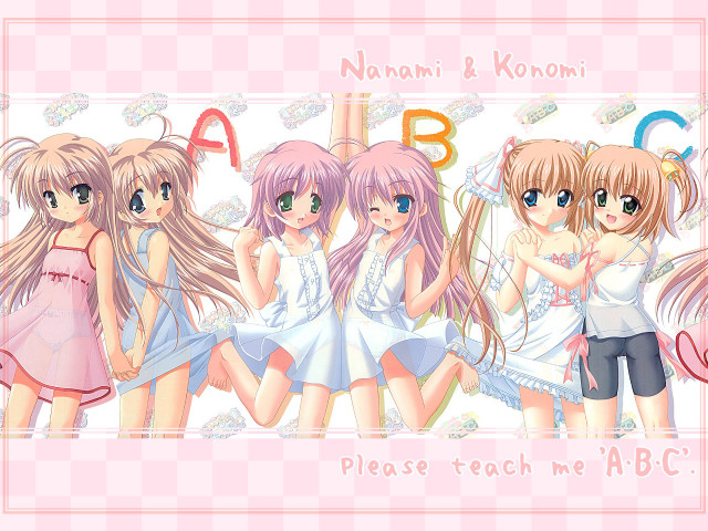 Anime girls pink background twins #2 free wallpaper - medium preview image