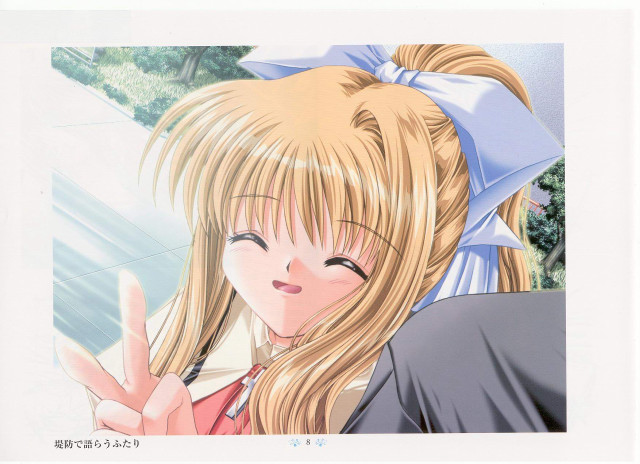 Blonde girl peace sign blue free wallpaper - medium preview image