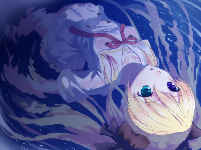 Floating woman water hat bowtie free wallpaper - medium preview image
