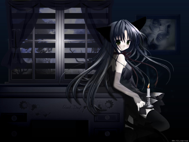 Girl candle cat hat window free wallpaper - medium preview image