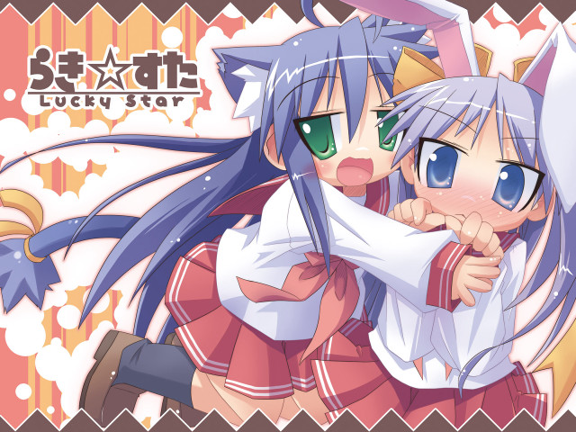 Anime girls hug lucky star free wallpaper - medium preview image